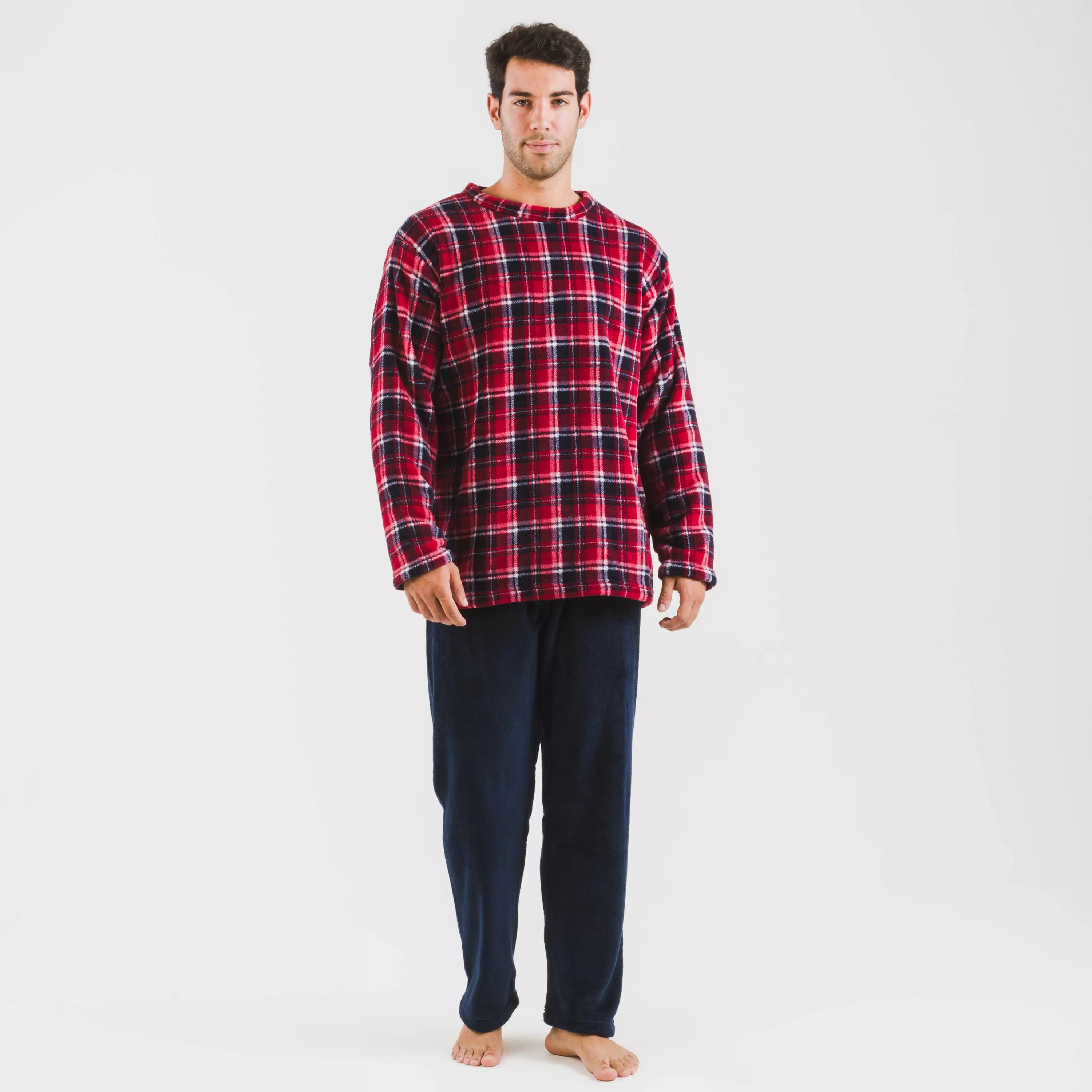 Pigiama da uomo corallo con motivo a quadri Cocoro