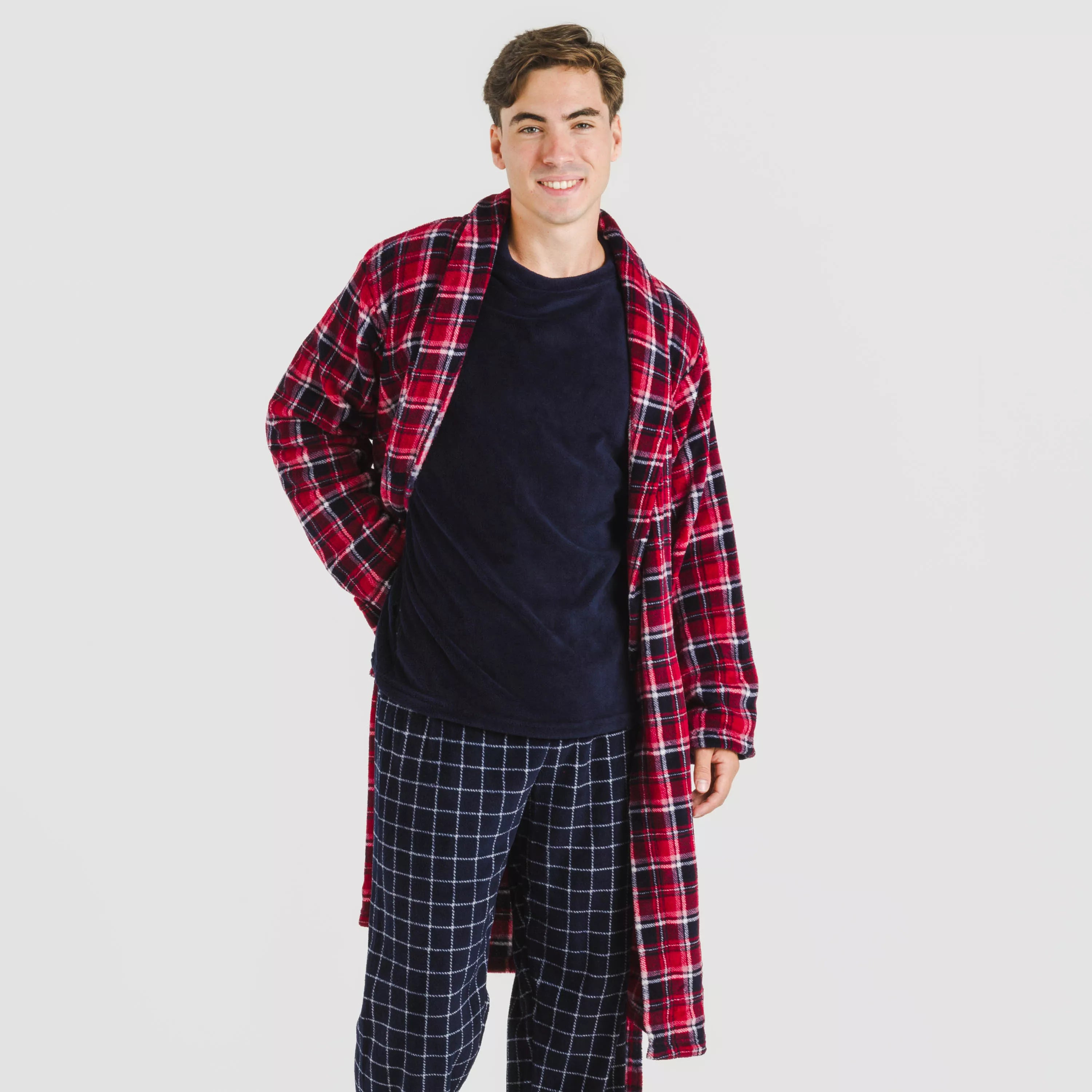 Vestaglia da uomo in corallo con motivo a quadri Cocoro