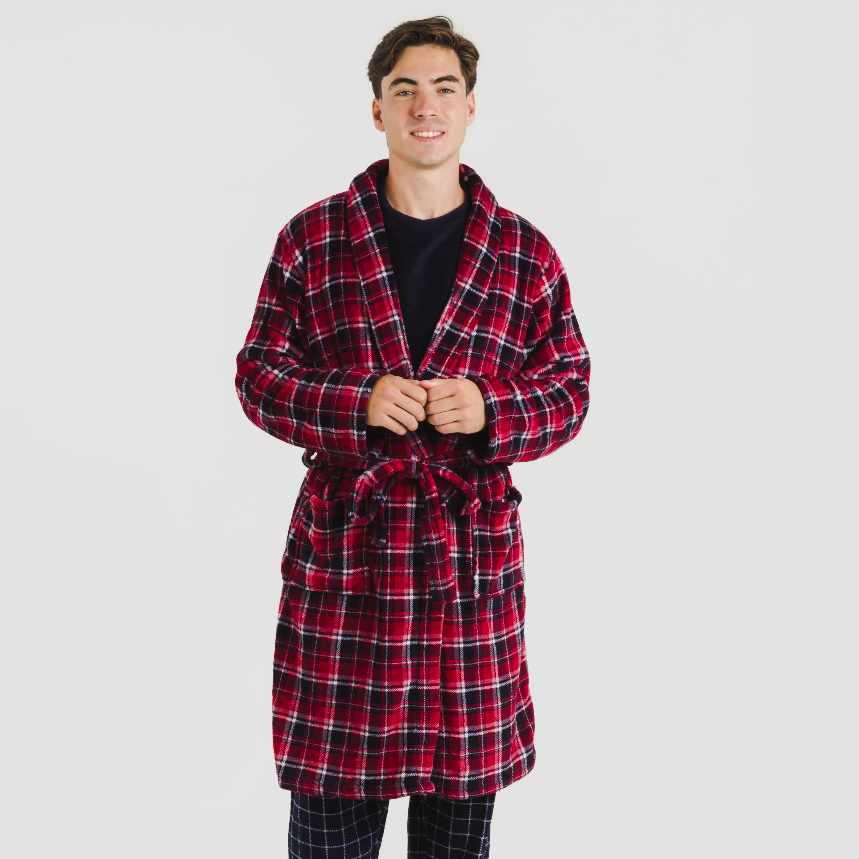 Vestaglia da uomo in corallo con motivo a quadri Cocoro