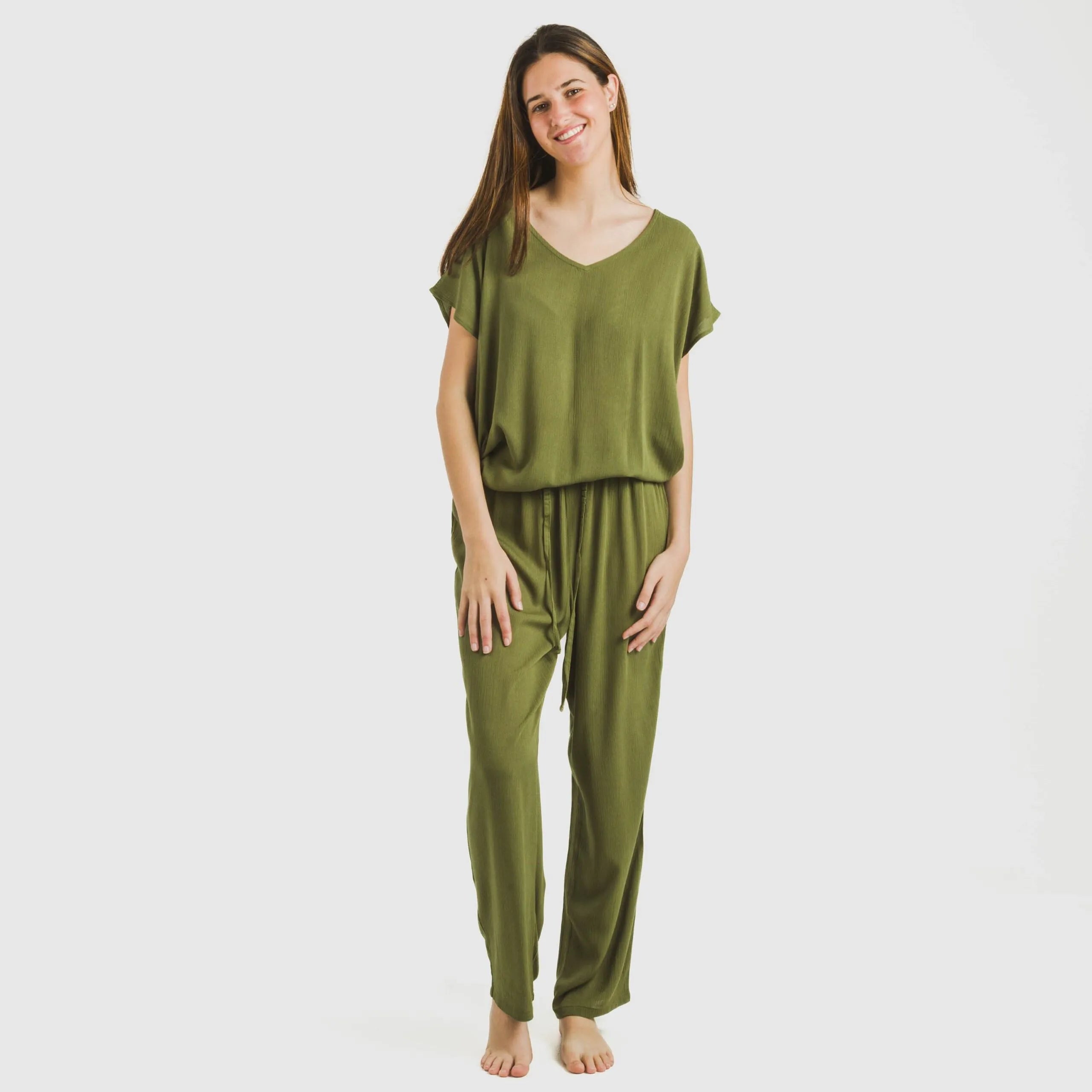 PANTALONI LUNGHI IN VISCOSA TINTA UNITA DA DONNA BAMULA