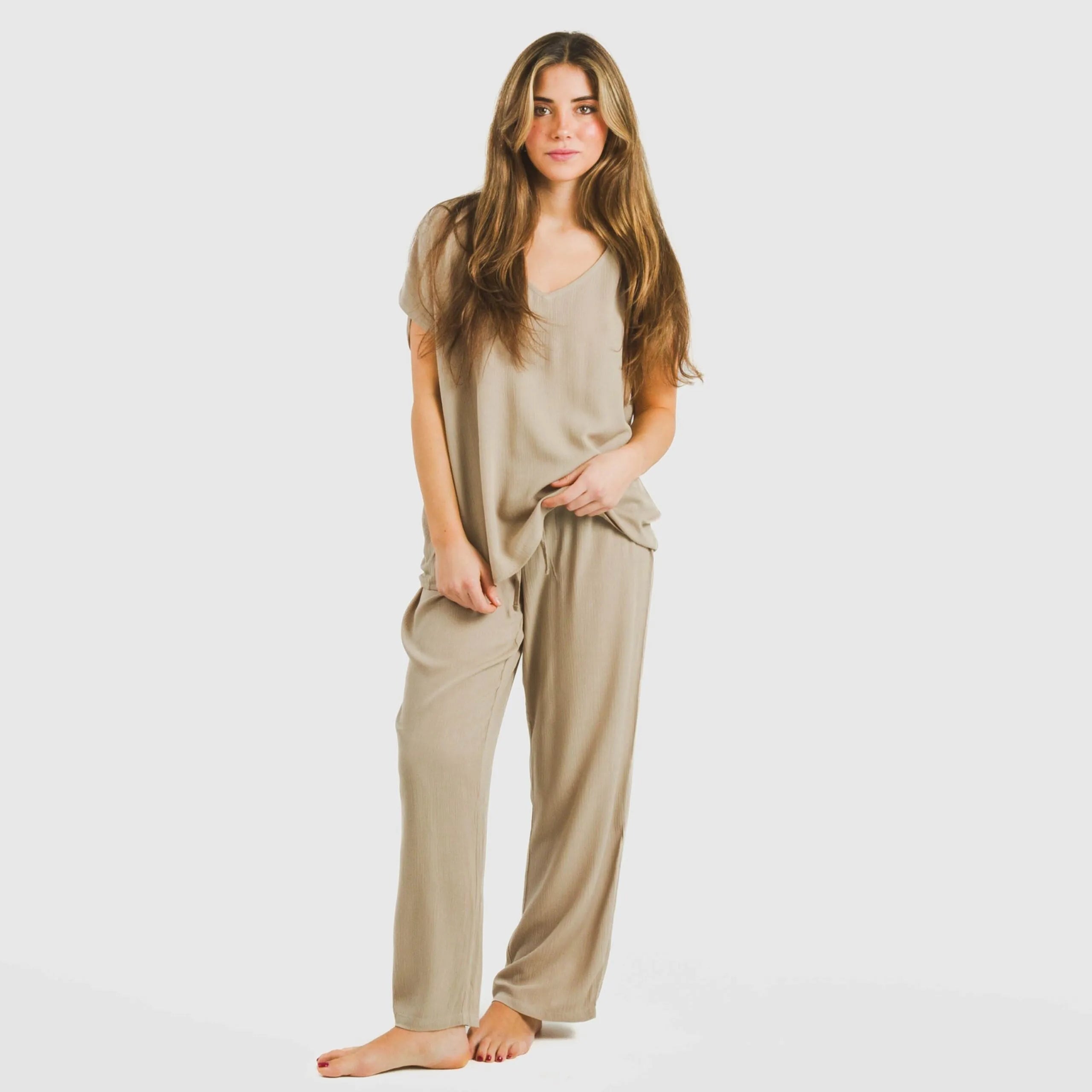 PANTALONI LUNGHI IN VISCOSA TINTA UNITA DA DONNA BAMULA