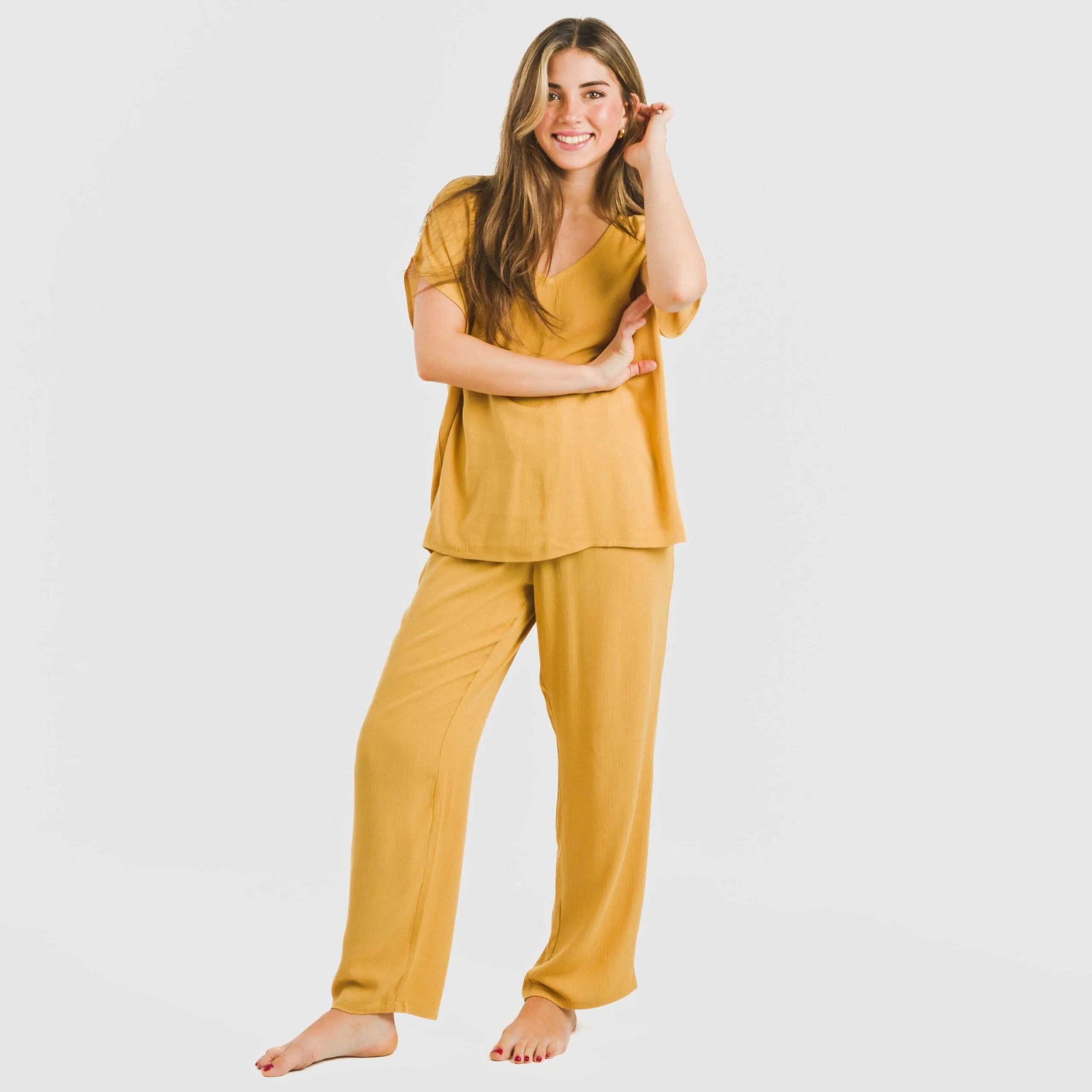 PANTALONI LUNGHI IN VISCOSA TINTA UNITA DA DONNA BAMULA