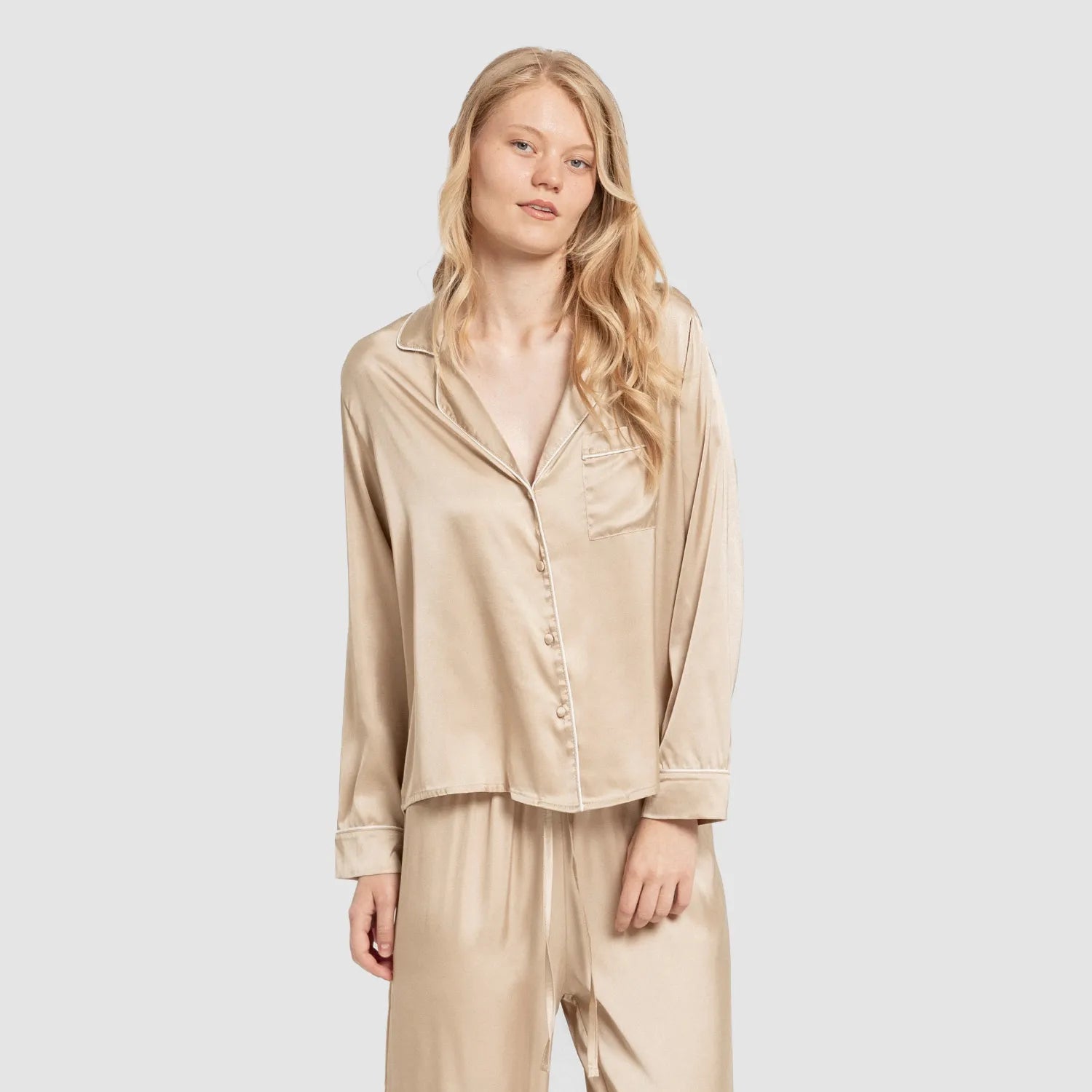 Pigiama lungo in raso da donna Friday Solid