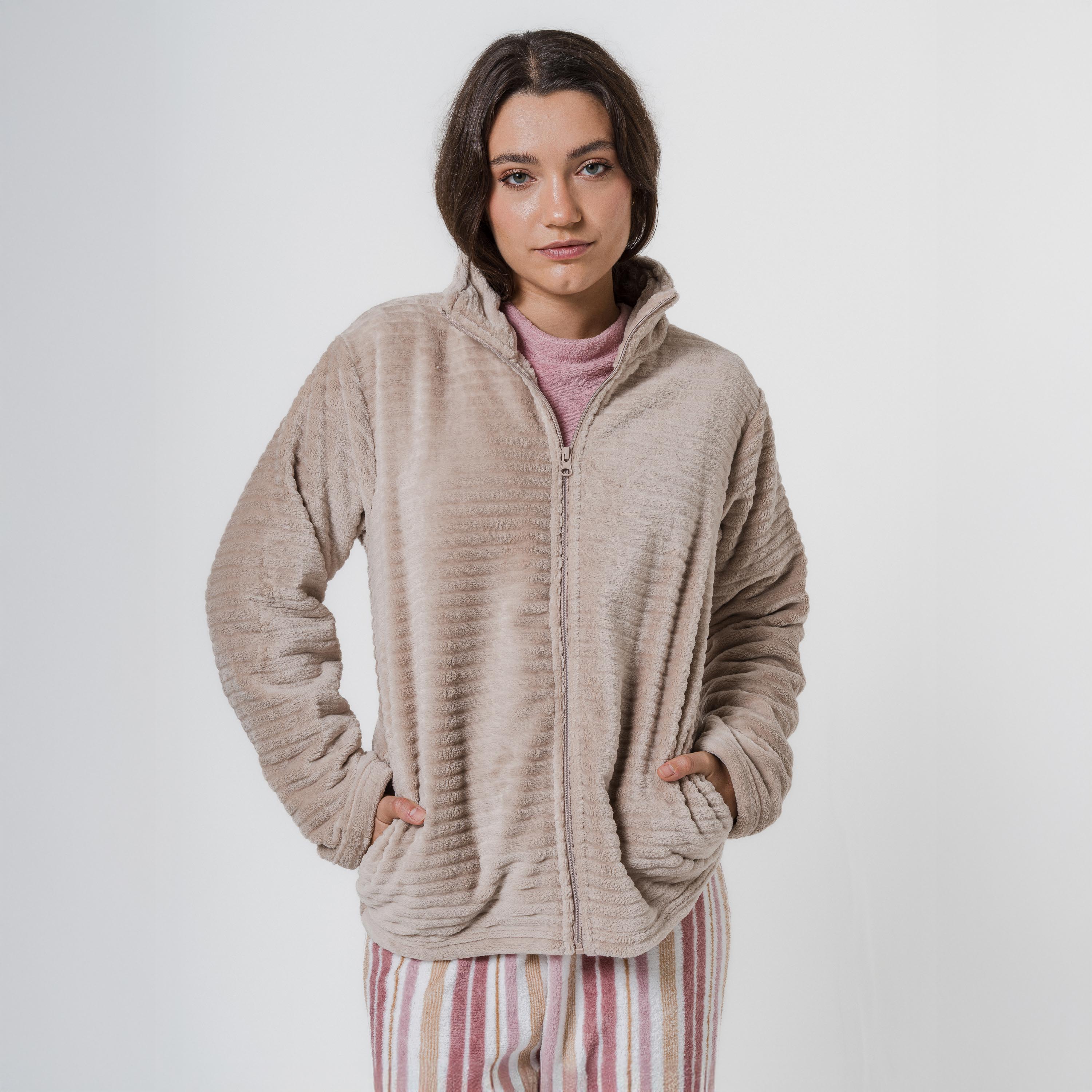 FELPA IN VELLUTO A RIGHE SEMPLICI DA DONNA