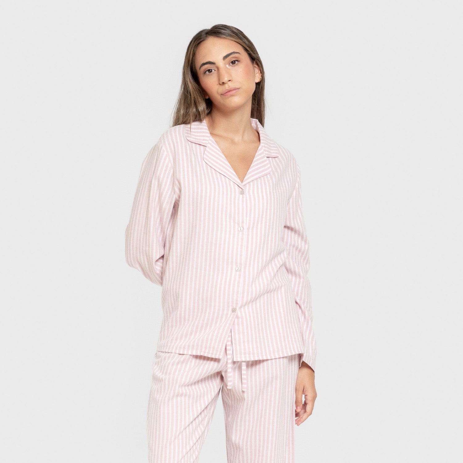 Pijama franela manga larga camisero mujer Raya Ceballos rosa