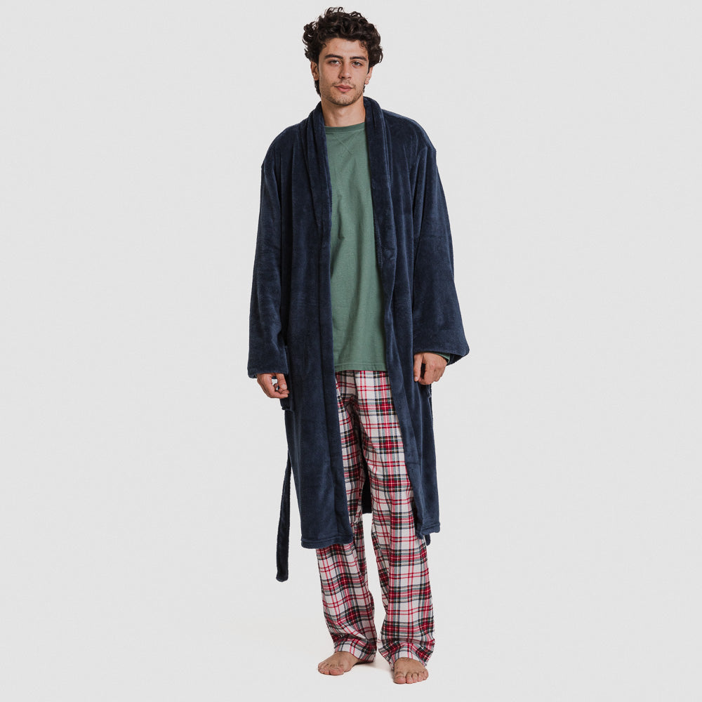 Bata coral hombre lisa azul marino