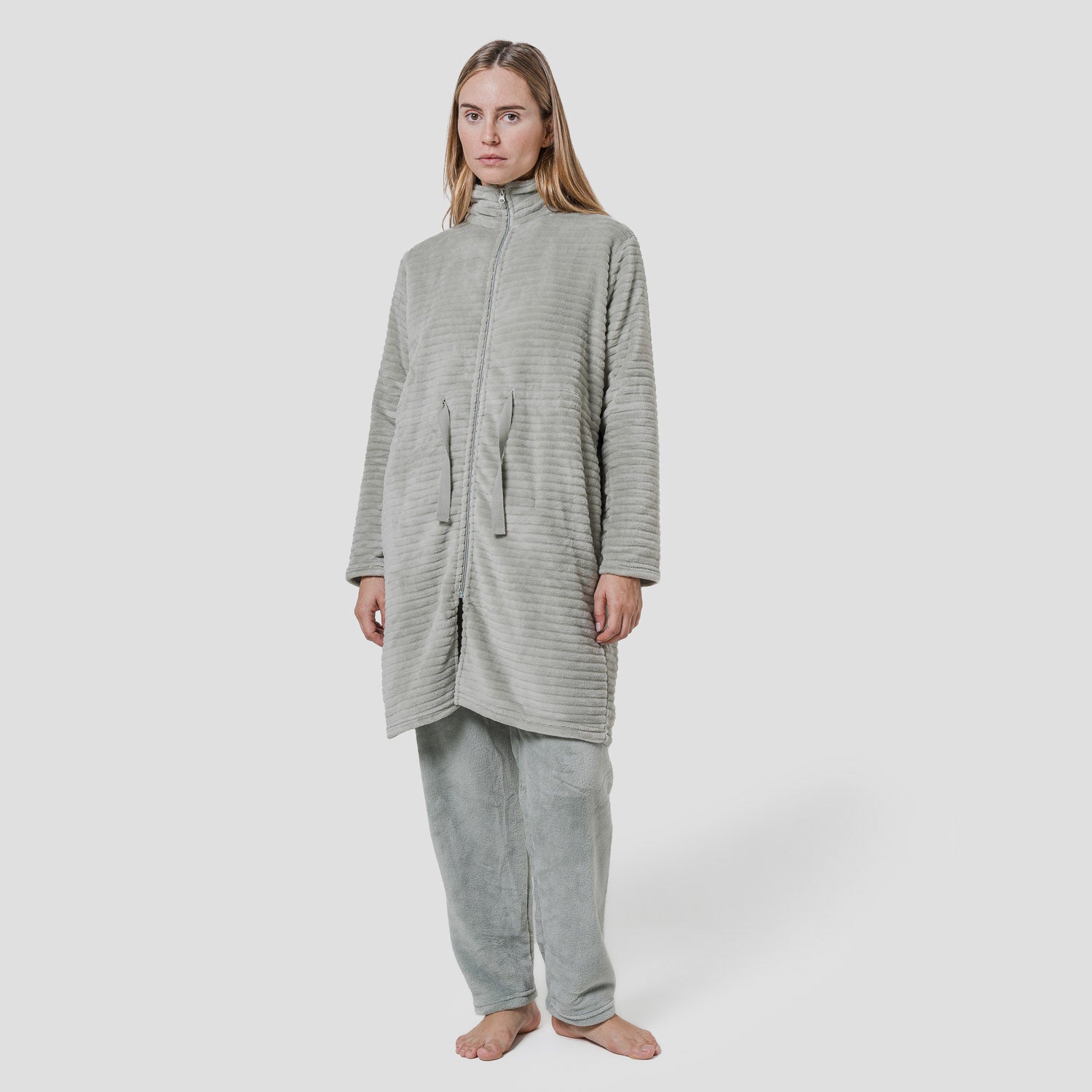 Bata terciopelo raya cremallera Verde Seco