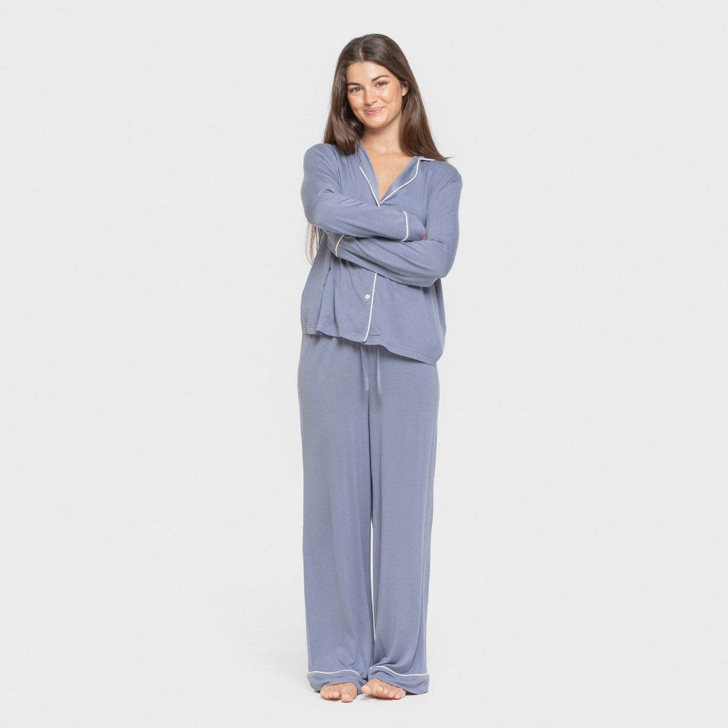 Pijama manga larga camisero viscosa punto mujer Azul Indigo