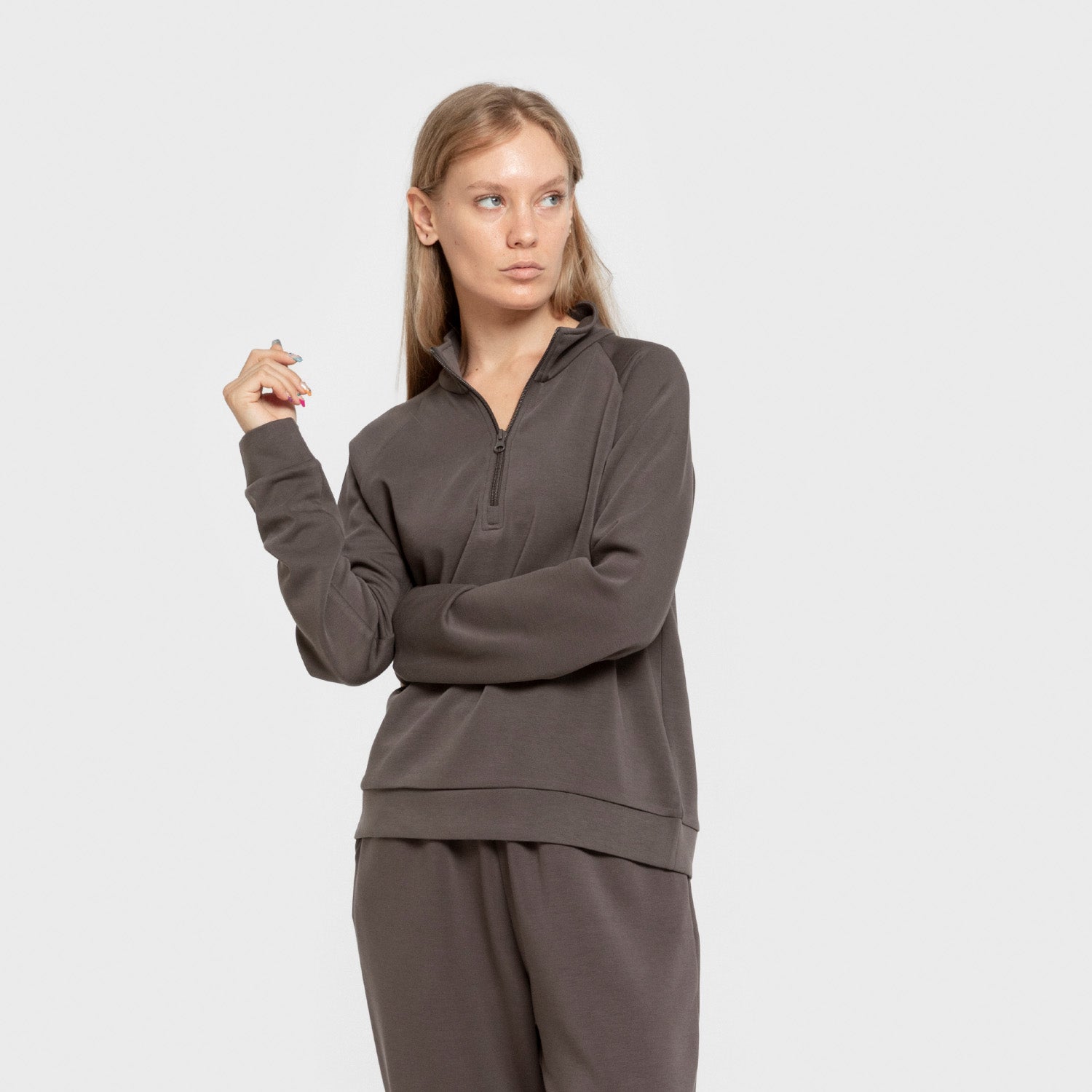 Sudadera media cremallera estilo modal mujer gris marengo