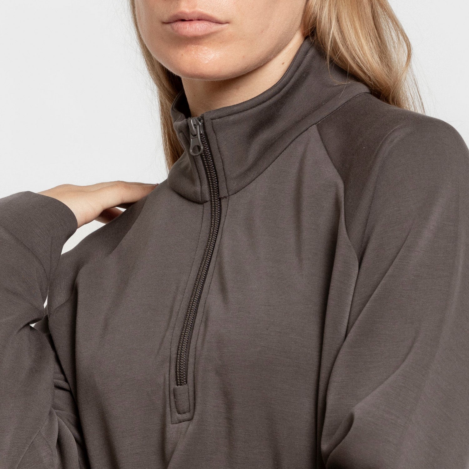 Sudadera media cremallera estilo modal mujer gris marengo