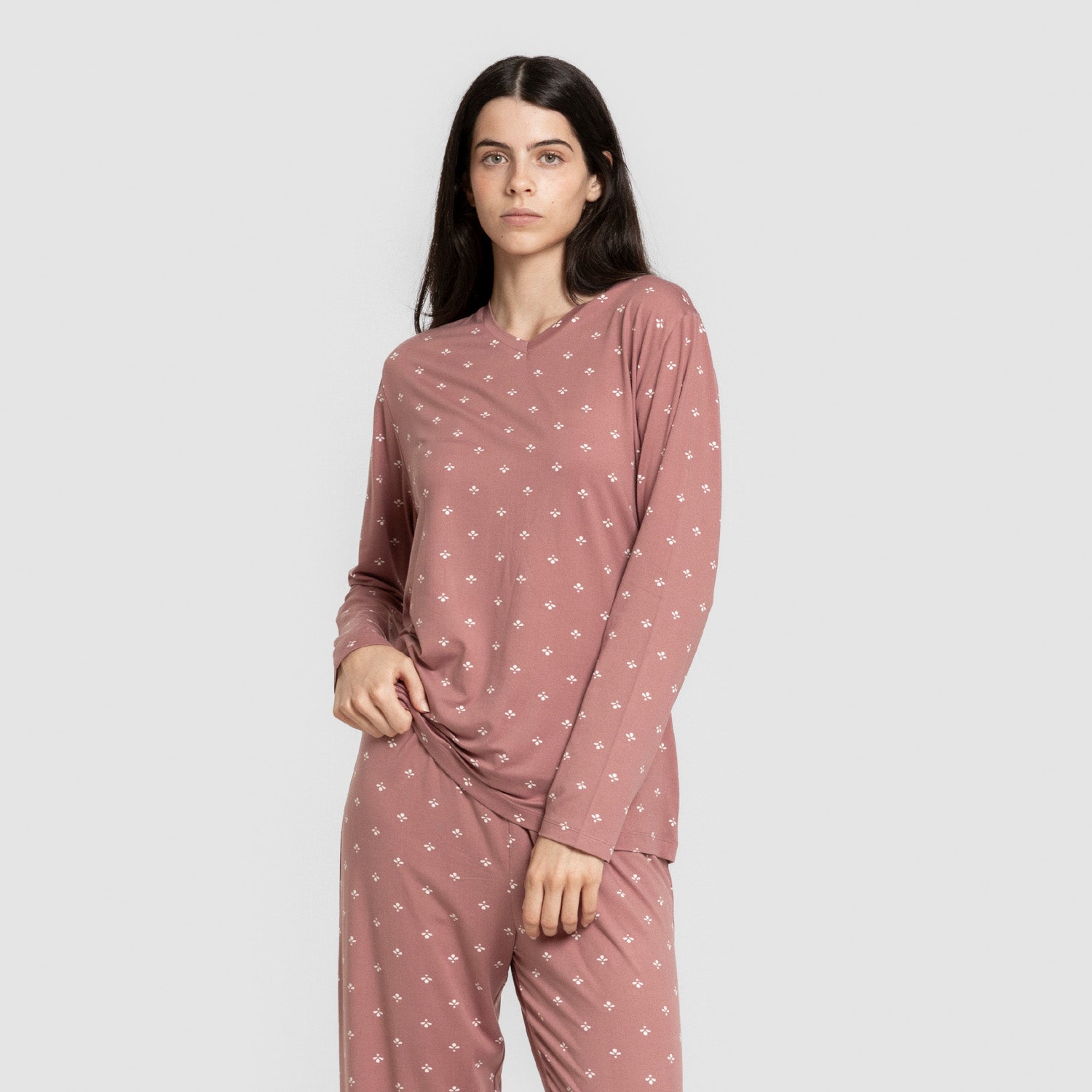 Pijama largo mujer soft Embera malva rosa