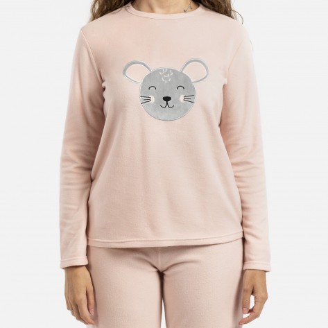 Pigiama pile polare Mouse rosa chiaro pigiami-inverno-donna