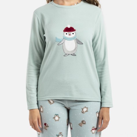 Pigiama pile polare Pingu verde tiffany pigiami-inverno-donna