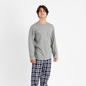 Pigiama uomo flanella Cuadro Wells grigio