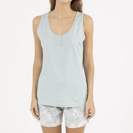 Pigiama corto canotta con bottoni cotone Ninfa verde menta