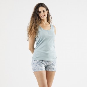 Pigiama corto canotta con bottoni cotone Venice azzurro