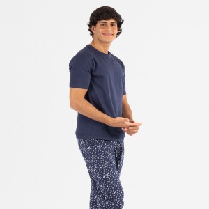 Pigiama lungo manica corta uomo cotone Yelco blu navy 2