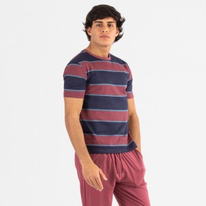 Pigiama lungo manica corta uomo cotone Tadeo bordeaux