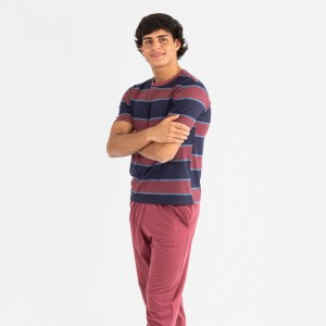 Pigiama lungo manica corta uomo cotone Tadeo bordeaux 2