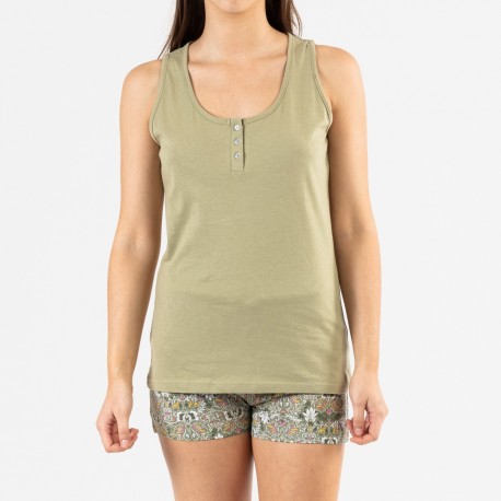 Pigiama corto canotta con bottoni cotone Grinn verde