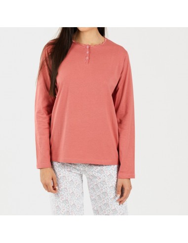 Pigiama lungo cotone Lorena marsala