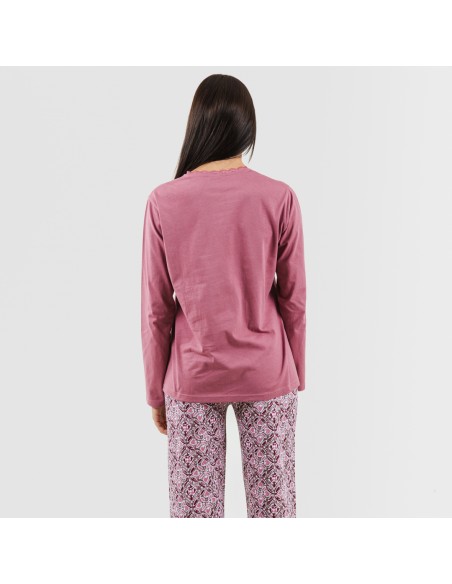 Pigiama lungo cotone Malura malva rosa pigiami-lunghi-donna