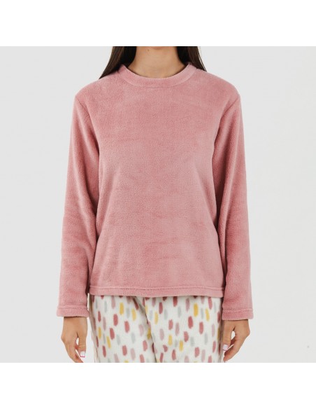 Pigiama pile coral Manchitas malva rosa Pigiama pile coral Manchitas malva rosa