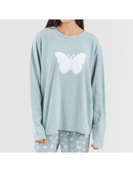 Pigiama pile polare Butterflies verde tiffany pigiami-inverno-donna