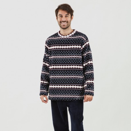 Pigiama pile coral uomo Cronos blu navy pijama-coralina