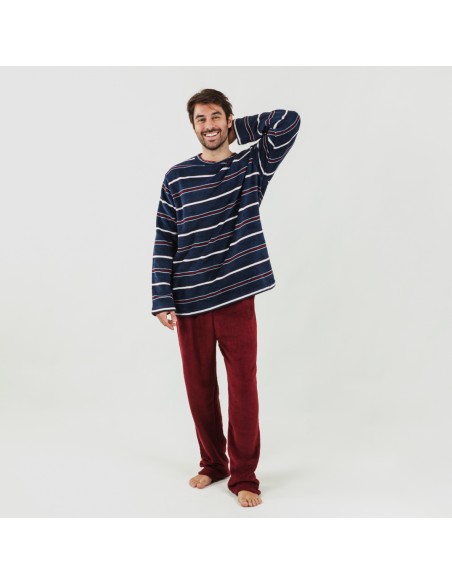 Pigiama pile coral uomo Lucio bordeaux