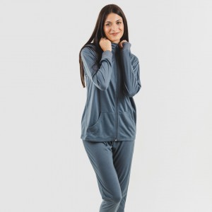 Set sportivo donna felpa con zip indaco