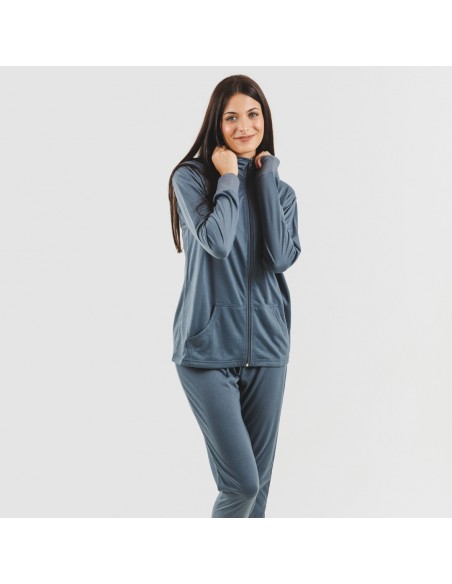 Set sportivo donna felpa con zip indaco