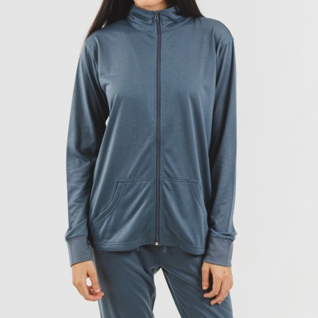 Set sportivo donna felpa con zip indaco