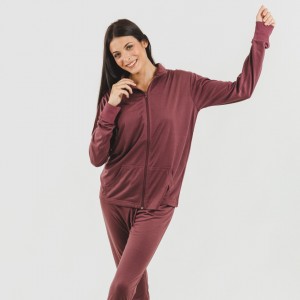 Set sportivo donna felpa con zip melanzana
