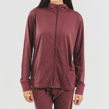 Set sportivo donna felpa con zip melanzana