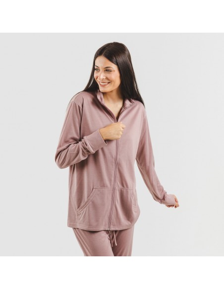 Set sportivo donna felpa con zip malva Set sportivo donna felpa con zip malva