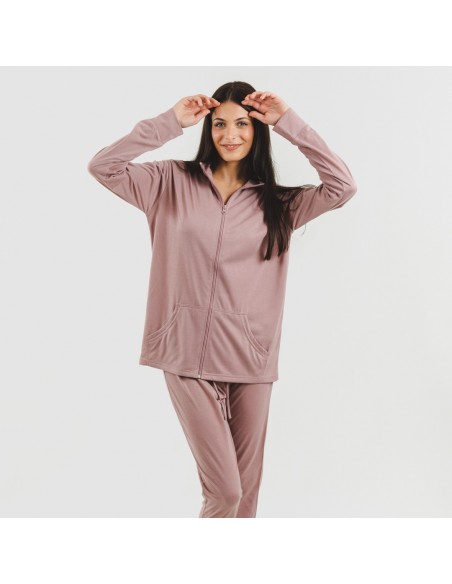 Set sportivo donna felpa con zip malva Set sportivo donna felpa con zip malva