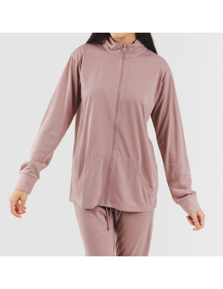 Set sportivo donna felpa con zip malva Set sportivo donna felpa con zip malva