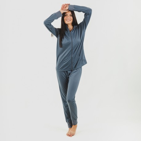 Set sportivo donna felpa con zip indaco