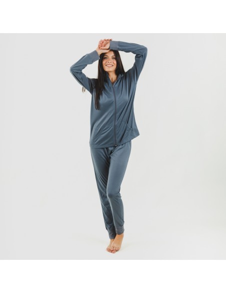 Set sportivo donna felpa con zip indaco