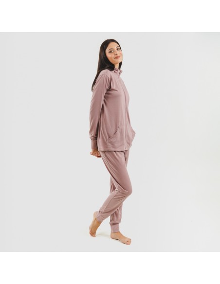 Set sportivo donna felpa con zip malva Set sportivo donna felpa con zip malva