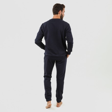 Set sportivo lungo uomo in cotone blu navy
