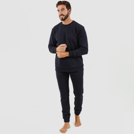 Set sportivo lungo uomo in cotone blu navy