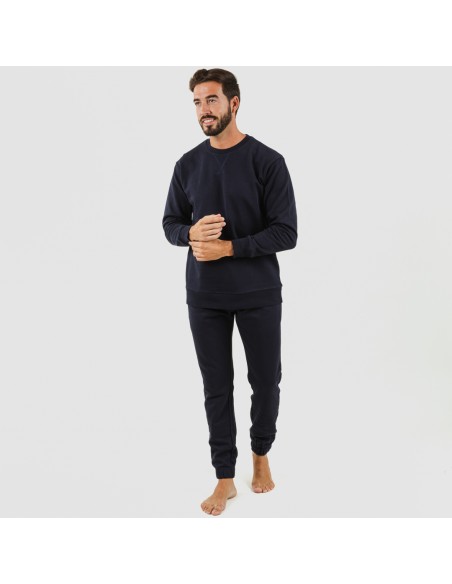 Set sportivo lungo uomo in cotone blu navy