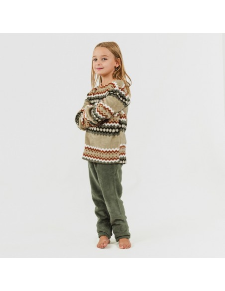 Pigiama pile coral bambina Vaduz verde militare pigiami-per-bambini