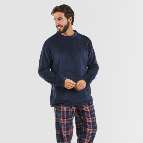 Pigiama pile coral uomo Cuadro Curtis blu navy pijama-coralina