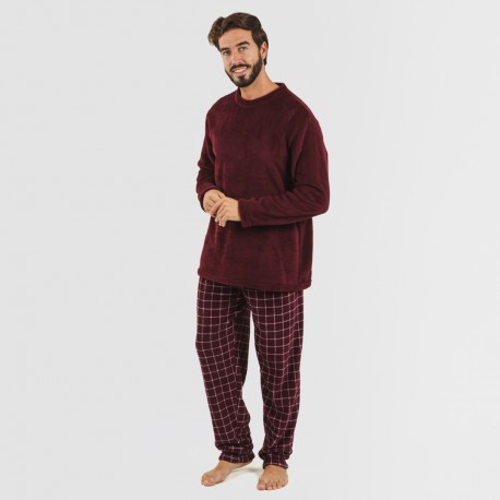 Pigiama pile coral uomo Cuadro Pruden bordeaux