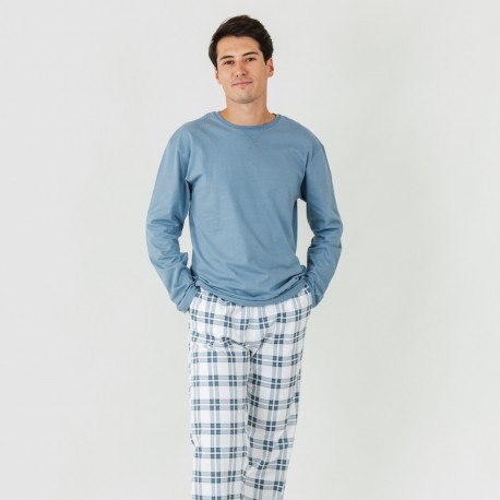 Pigiama uomo flanella Cuadro Vejer indaco pijama-franela