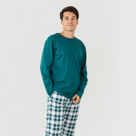 Pigiama uomo flanella Cuadro Valdano verde menta pijama-franela