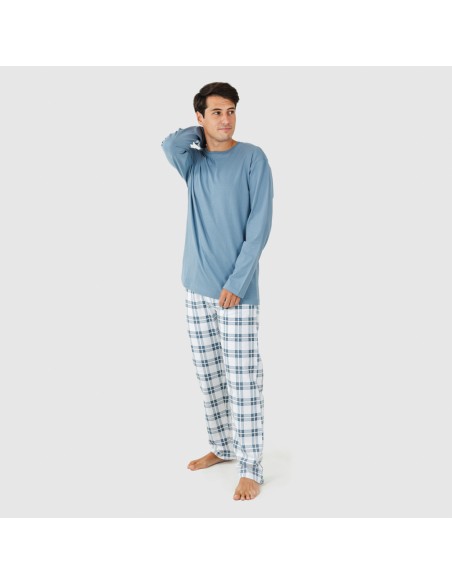 Pigiama uomo flanella Cuadro Vejer indaco pijama-franela